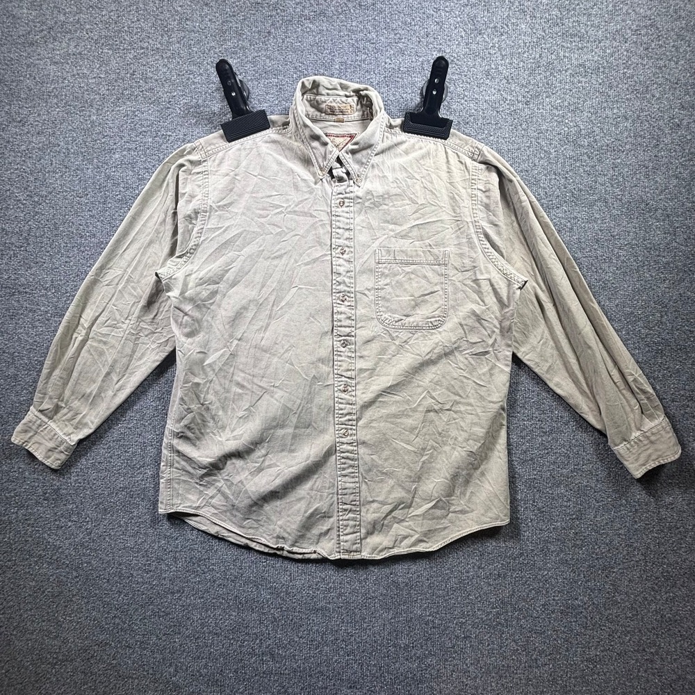 Vintage East Island Shirt Men's L Beige Heavy Cotton Retro Pleated Button Down